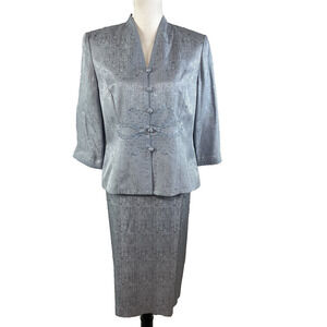 Pepell 2pc Skirt Jacket Suit sz 12 Pet Baby Blue Silk Embroidery Beading Wedding